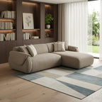 Taupe Boucle L Shaped Two Piece Sofa and Chaise Sectional With Toss Pillows
