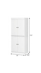 72" White Solid Wood Four Door Pantry Or Storage Closet