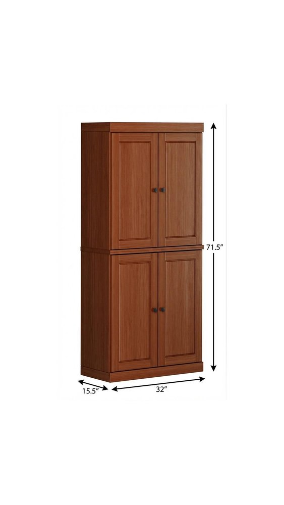 72" White Solid Wood Four Door Pantry Or Storage Closet