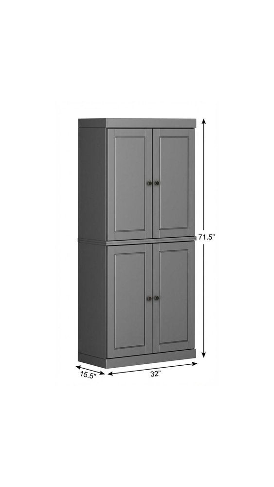 72" White Solid Wood Four Door Pantry Or Storage Closet