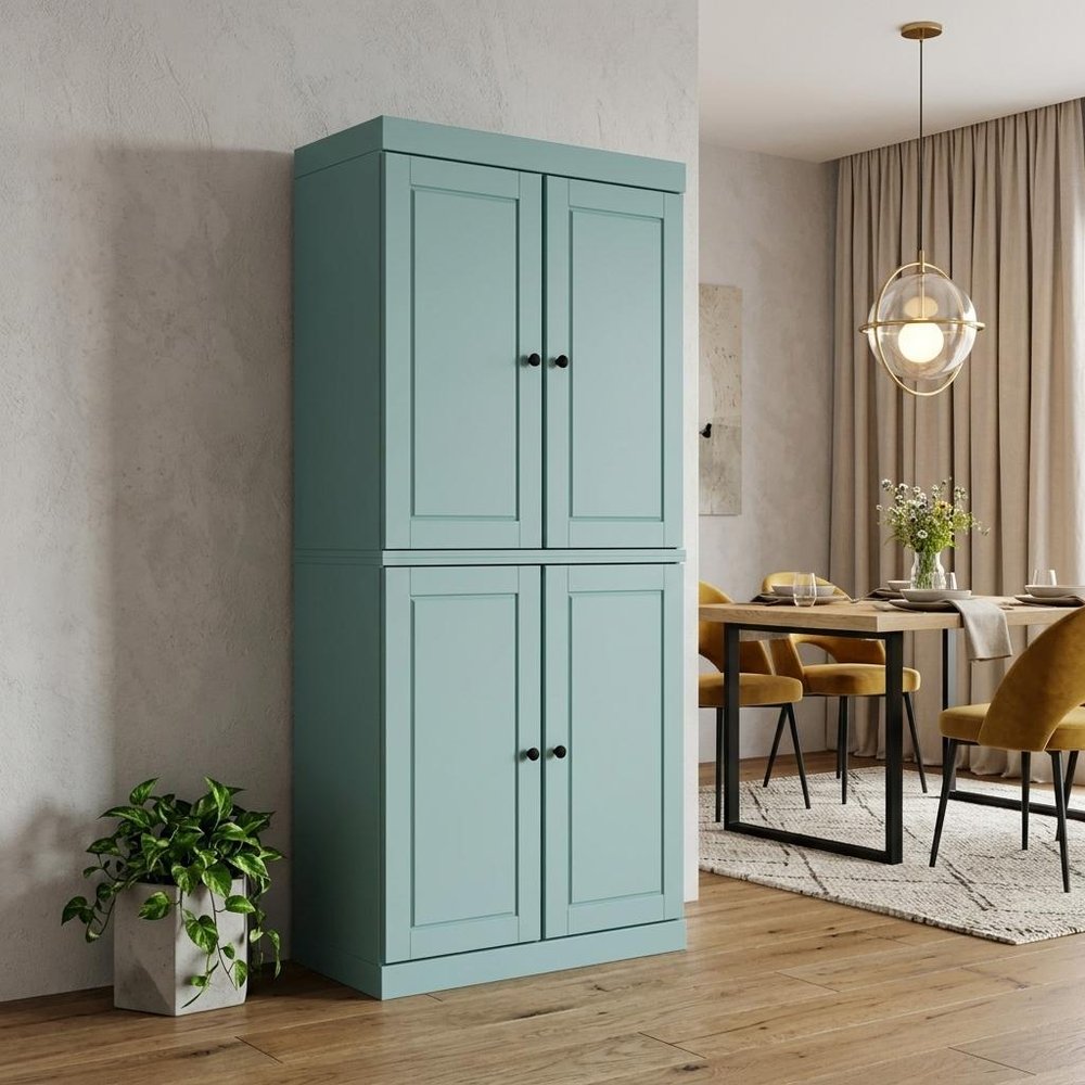 72" Yellow Solid Wood Four Door Pantry Or Storage Closet