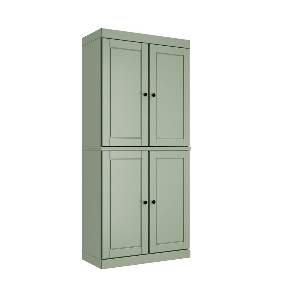 72" Yellow Solid Wood Four Door Pantry Or Storage Closet