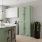 72" Yellow Solid Wood Four Door Pantry Or Storage Closet