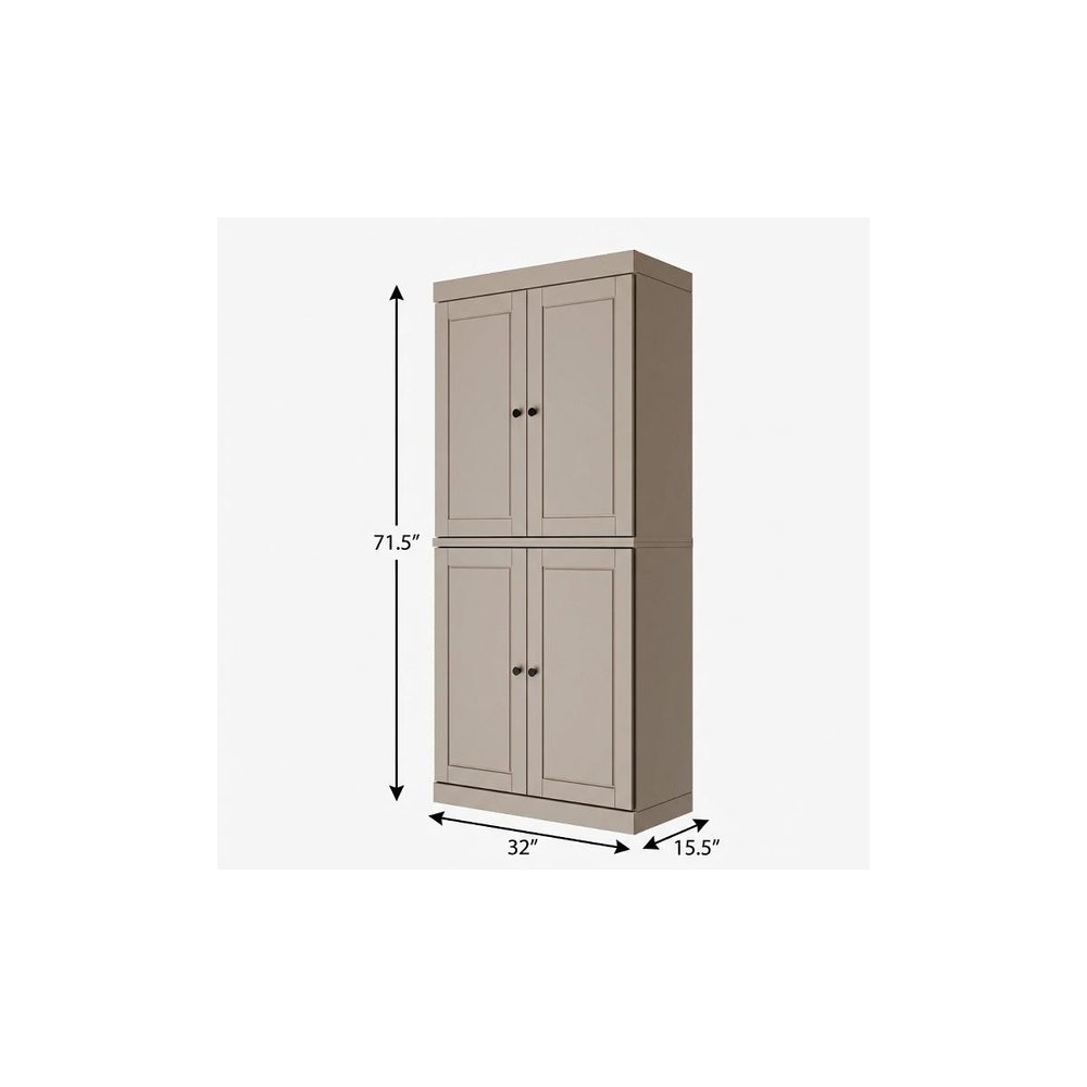 72" Yellow Solid Wood Four Door Pantry Or Storage Closet