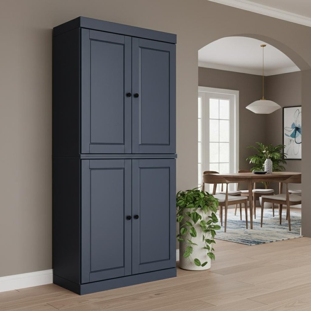 72" Yellow Solid Wood Four Door Pantry Or Storage Closet