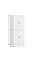 72" White Solid Wood Four Door Pantry Or Storage Closet