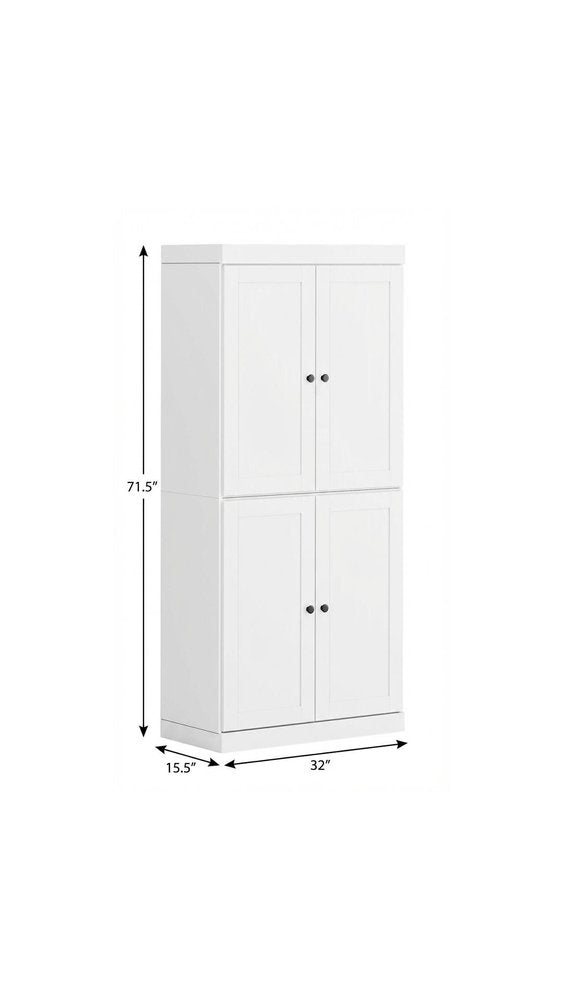 72" White Solid Wood Four Door Pantry Or Storage Closet