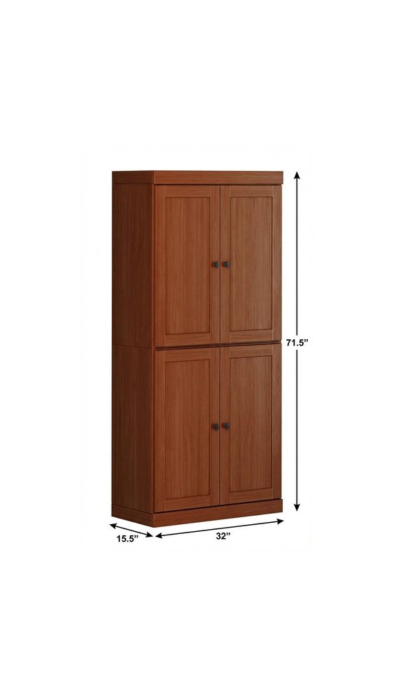 72" White Solid Wood Four Door Pantry Or Storage Closet