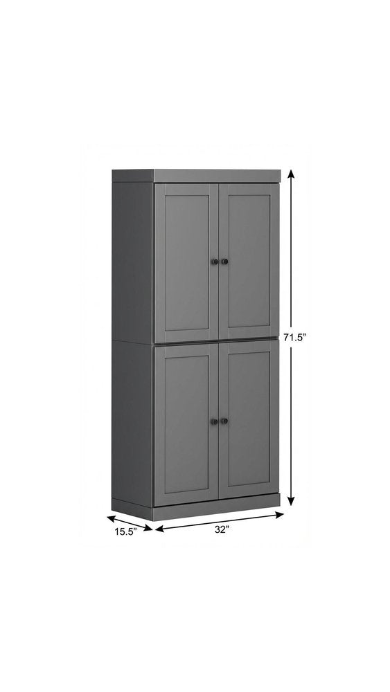 72" White Solid Wood Four Door Pantry Or Storage Closet