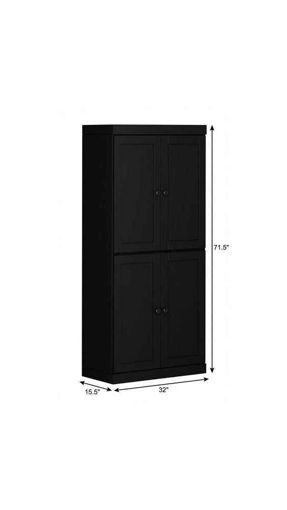 72" White Solid Wood Four Door Pantry Or Storage Closet