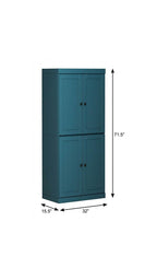 72" Teal Blue Solid Wood Four Door Pantry Or Storage Closet