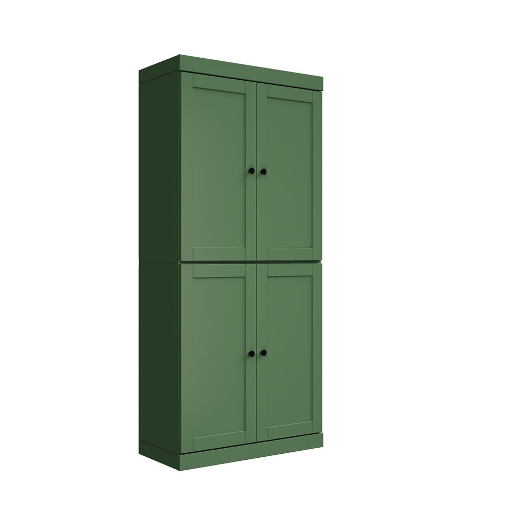 72" Teal Blue Solid Wood Four Door Pantry Or Storage Closet
