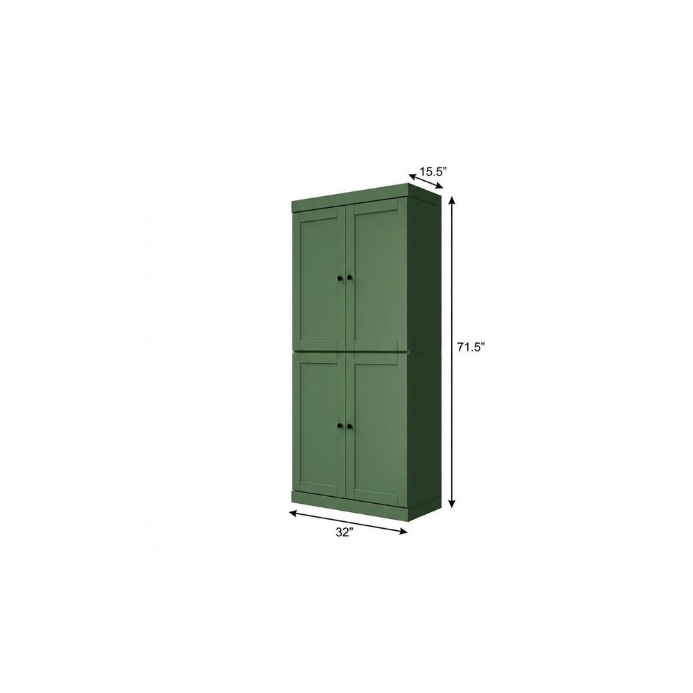 72" Teal Blue Solid Wood Four Door Pantry Or Storage Closet