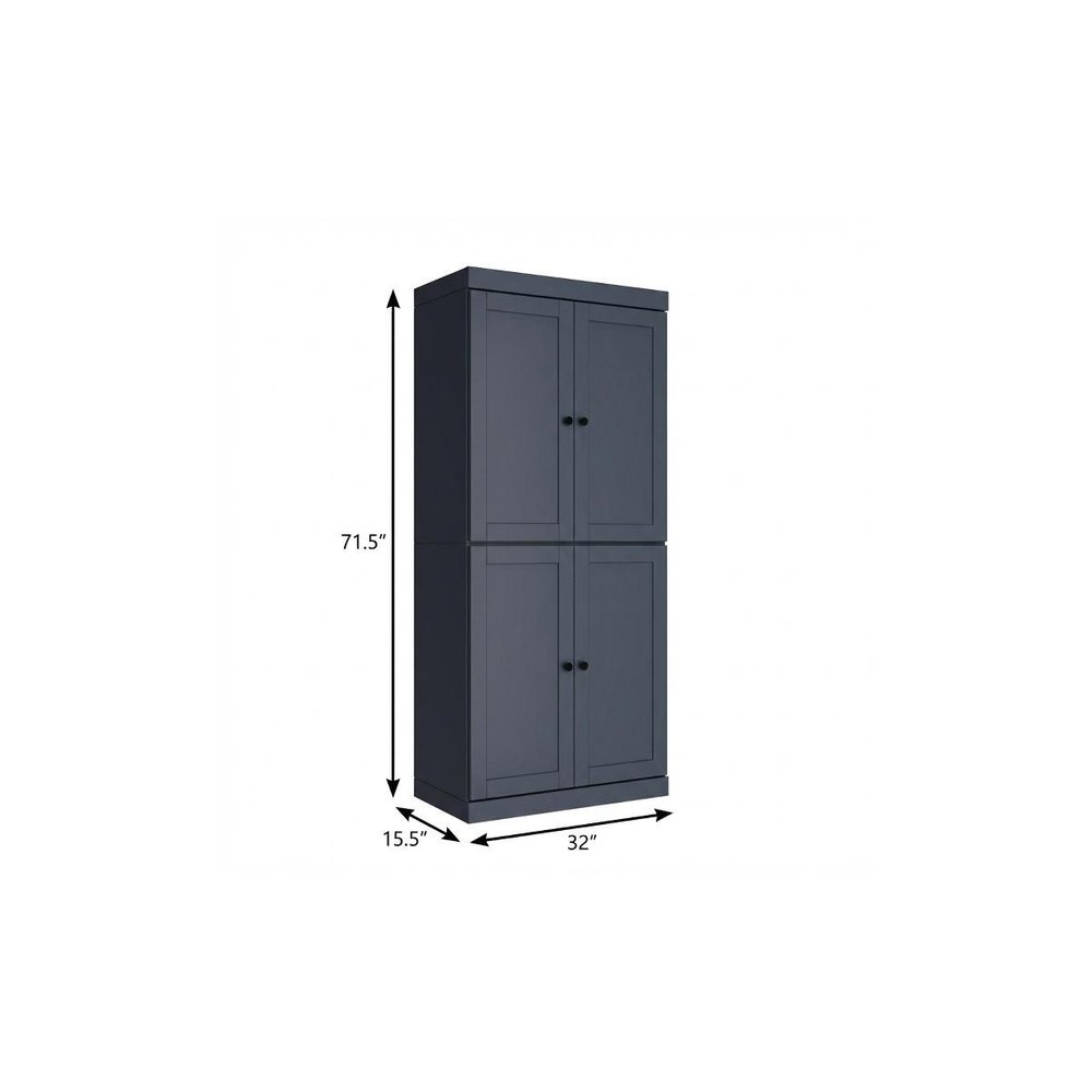 72" Teal Blue Solid Wood Four Door Pantry Or Storage Closet