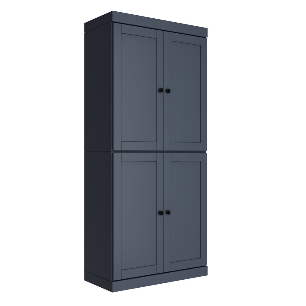 72" Teal Blue Solid Wood Four Door Pantry Or Storage Closet