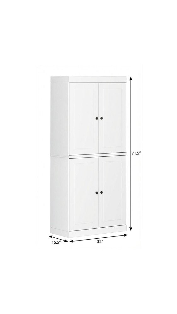 72" White Solid Wood Four Door Two Drawer Pantry Or Storage Closet