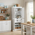 72" White Solid Wood Four Door Two Drawer Pantry Or Storage Closet