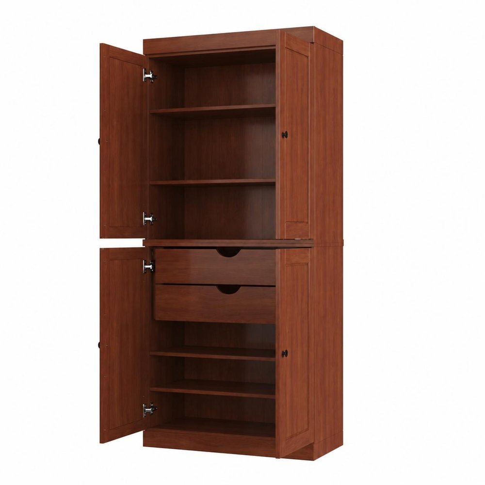72" White Solid Wood Four Door Two Drawer Pantry Or Storage Closet