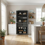 72" White Solid Wood Four Door Two Drawer Pantry Or Storage Closet