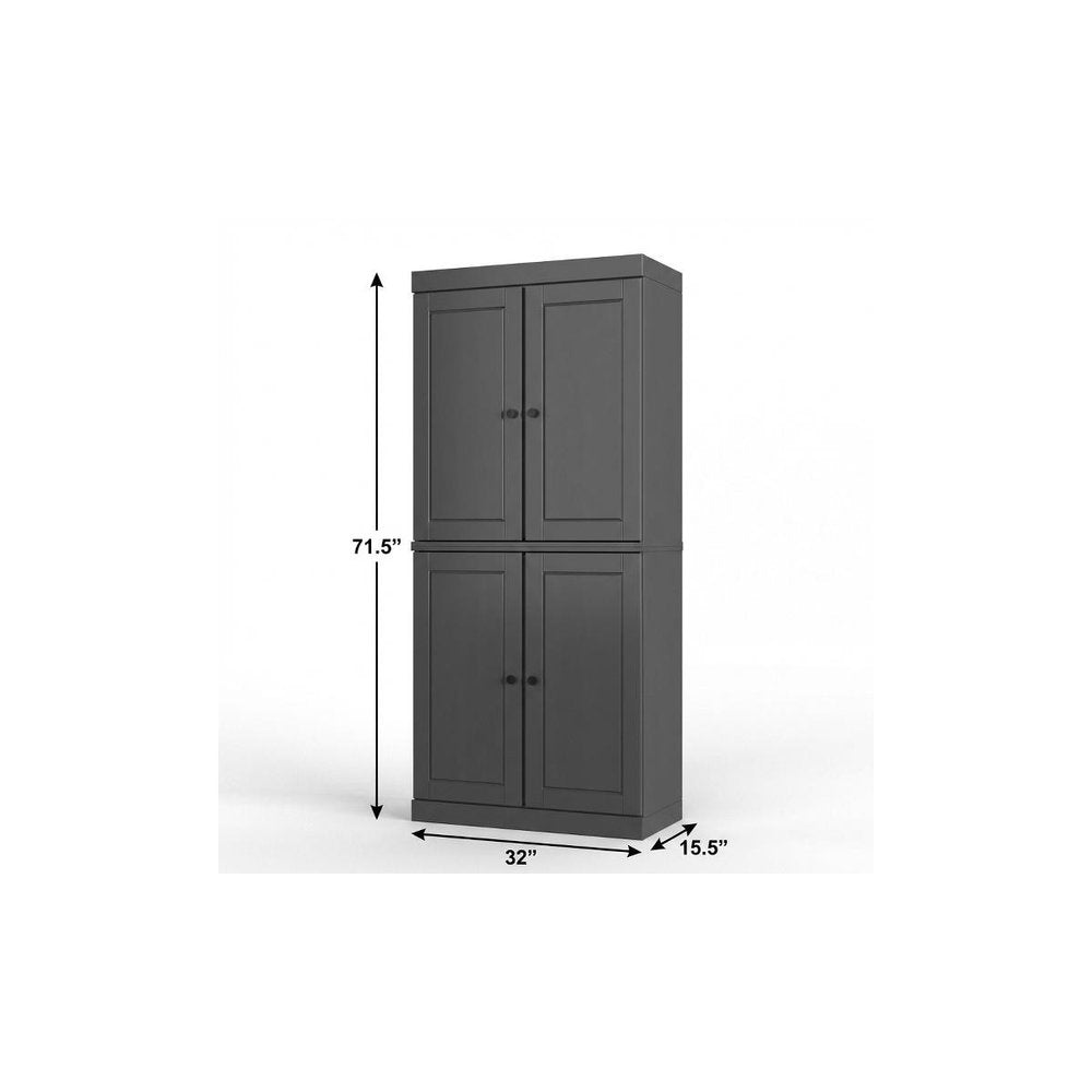 72" White Solid Wood Four Door Two Drawer Pantry Or Storage Closet