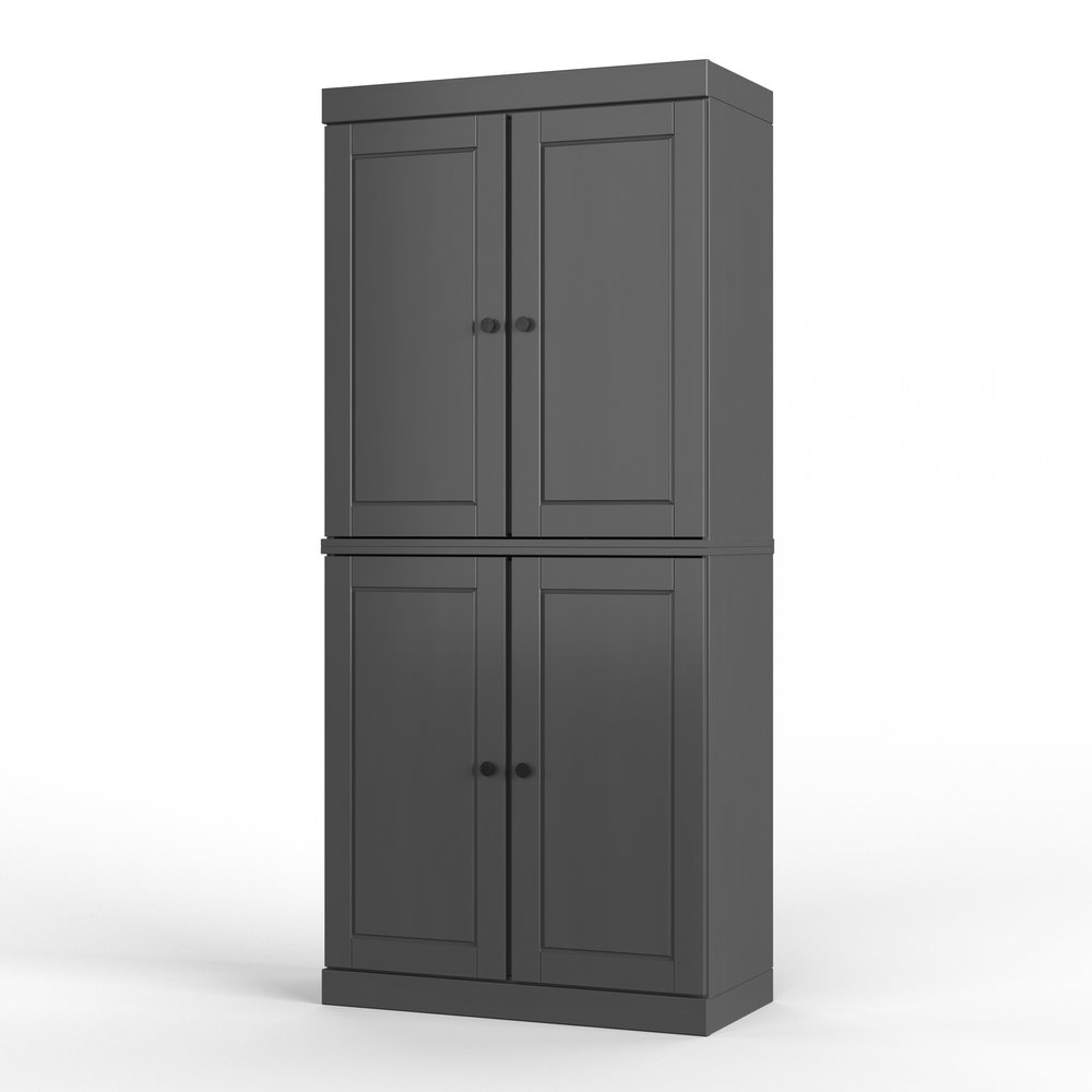 72" White Solid Wood Four Door Two Drawer Pantry Or Storage Closet