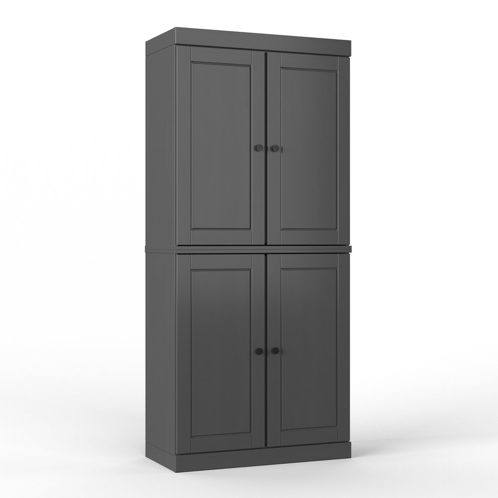 72" White Solid Wood Four Door Two Drawer Pantry Or Storage Closet