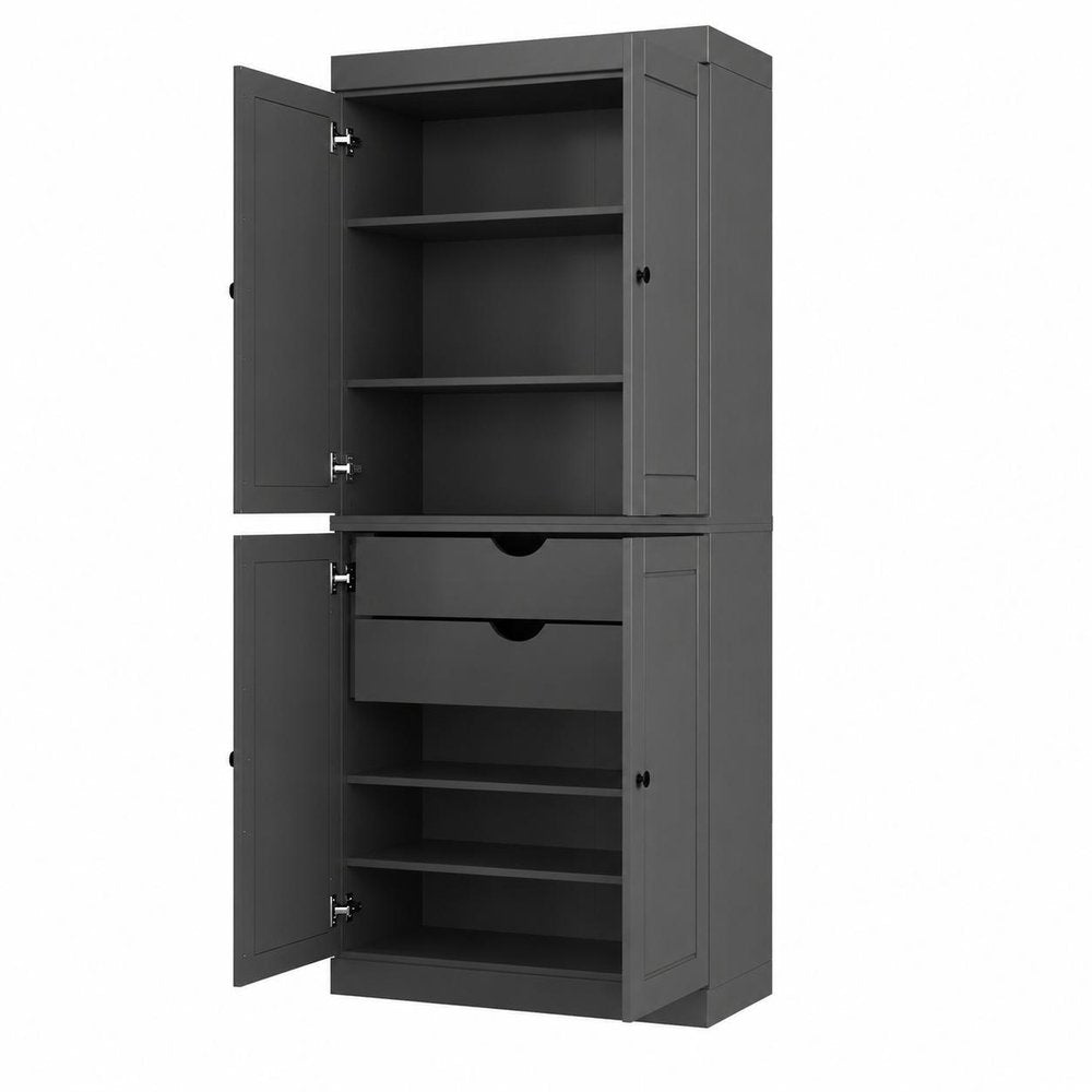 72" White Solid Wood Four Door Two Drawer Pantry Or Storage Closet