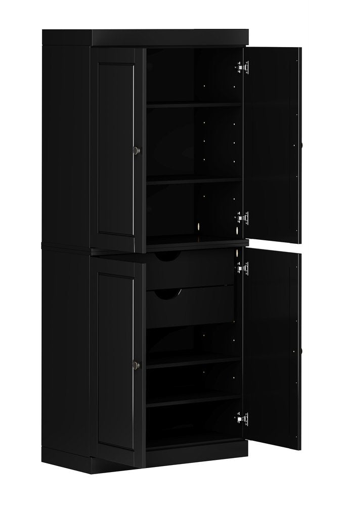 72" White Solid Wood Four Door Two Drawer Pantry Or Storage Closet