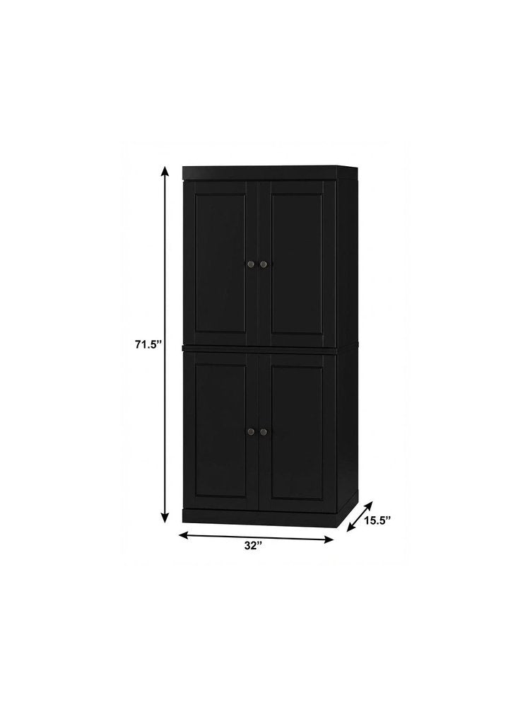 72" White Solid Wood Four Door Two Drawer Pantry Or Storage Closet