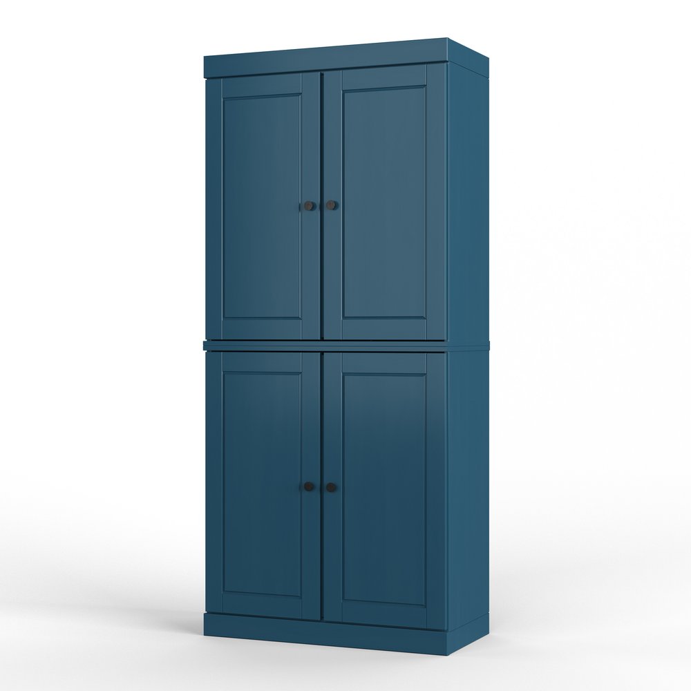 72" White Solid Wood Four Door Two Drawer Pantry Or Storage Closet