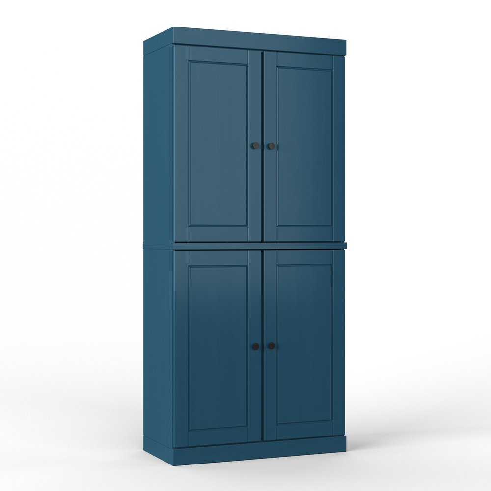72" White Solid Wood Four Door Two Drawer Pantry Or Storage Closet