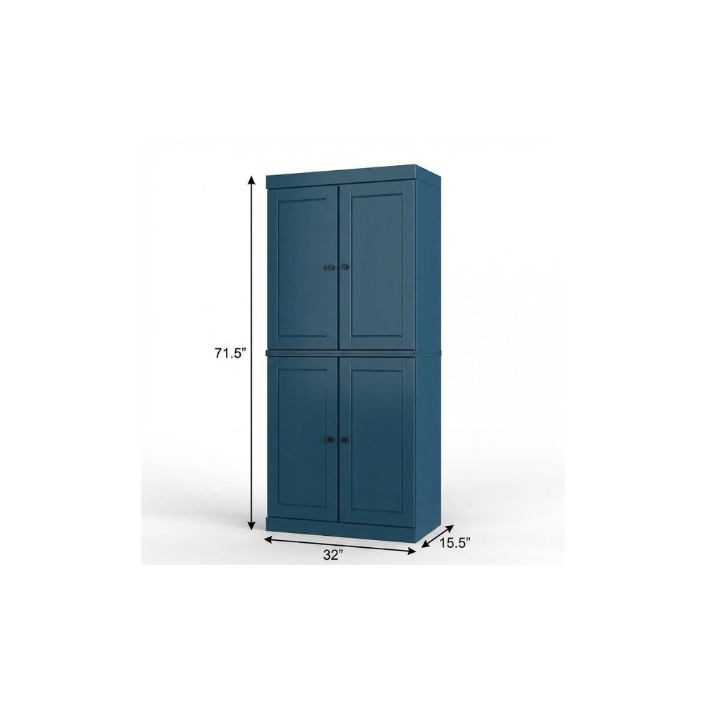 72" White Solid Wood Four Door Two Drawer Pantry Or Storage Closet