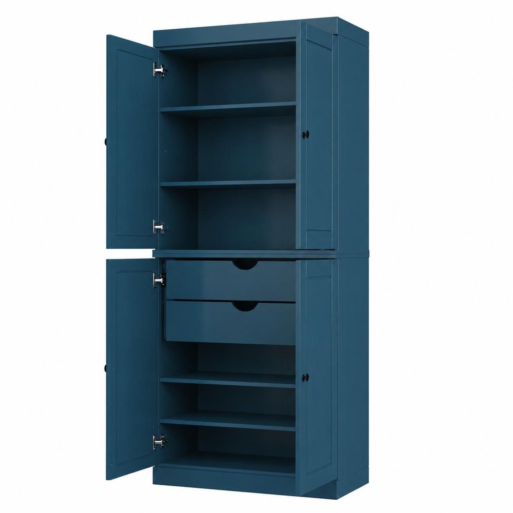 72" White Solid Wood Four Door Two Drawer Pantry Or Storage Closet