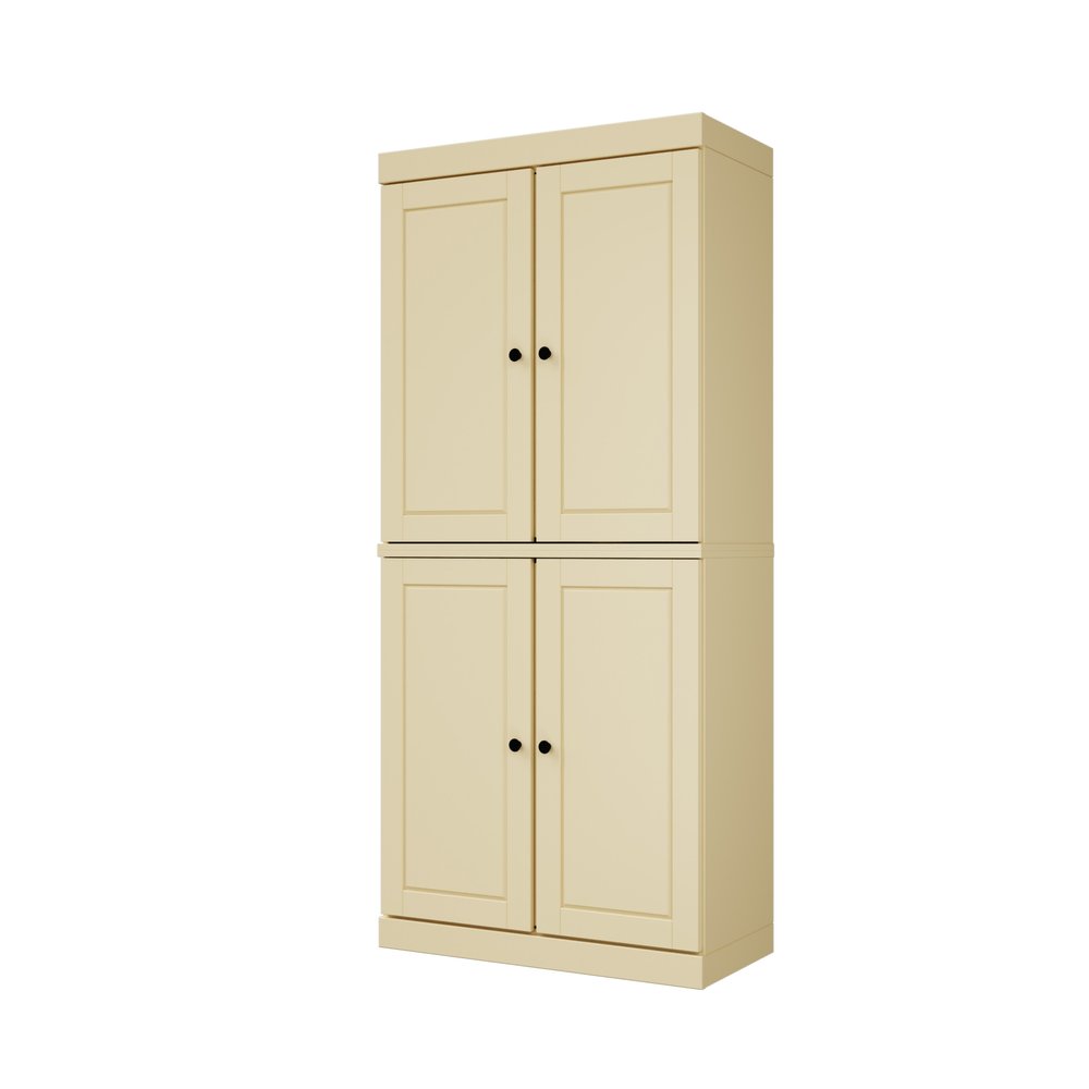 72" White Solid Wood Four Door Two Drawer Pantry Or Storage Closet