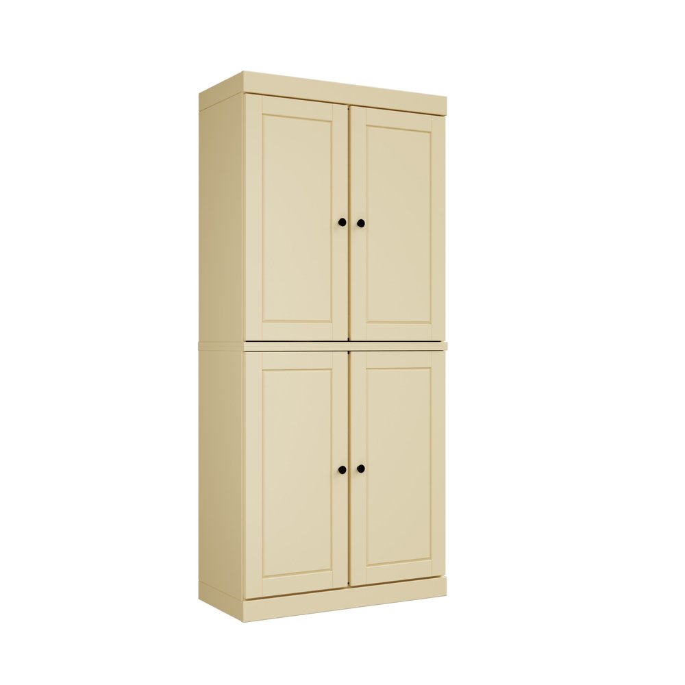 72" White Solid Wood Four Door Two Drawer Pantry Or Storage Closet