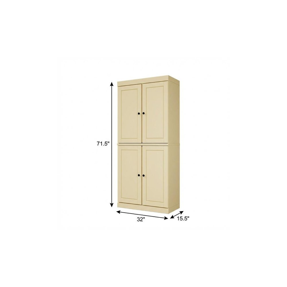72" White Solid Wood Four Door Two Drawer Pantry Or Storage Closet