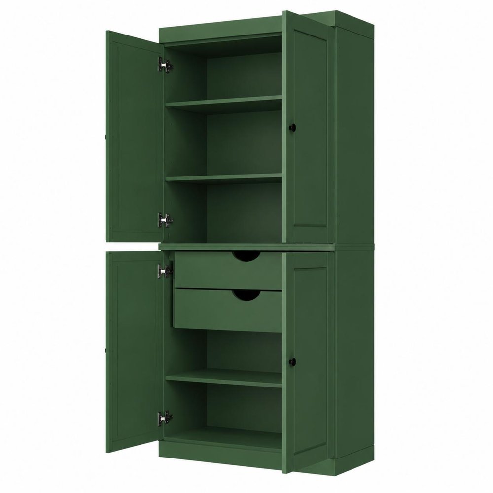 72" White Solid Wood Four Door Two Drawer Pantry Or Storage Closet
