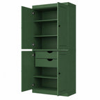 72" White Solid Wood Four Door Two Drawer Pantry Or Storage Closet