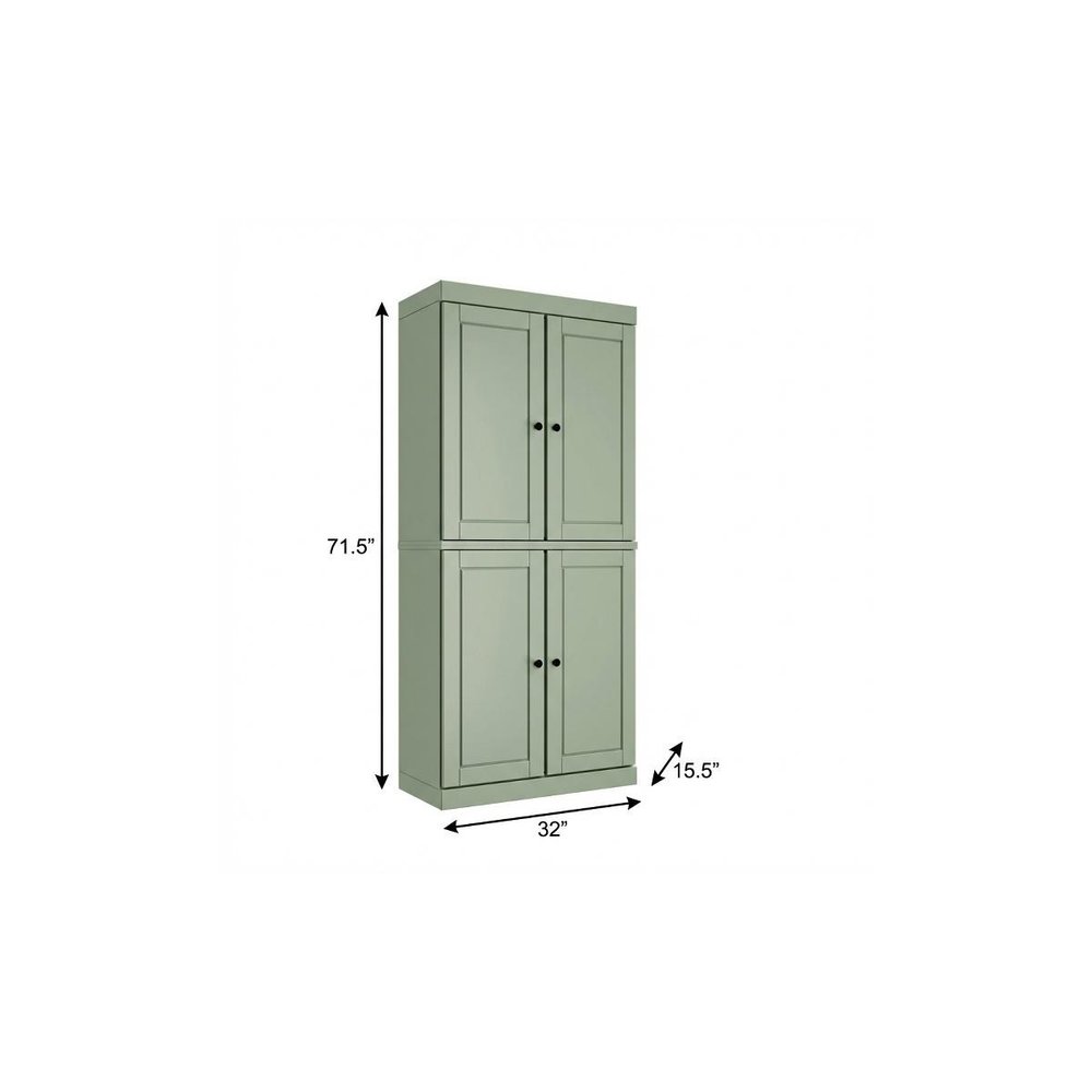 72" White Solid Wood Four Door Two Drawer Pantry Or Storage Closet