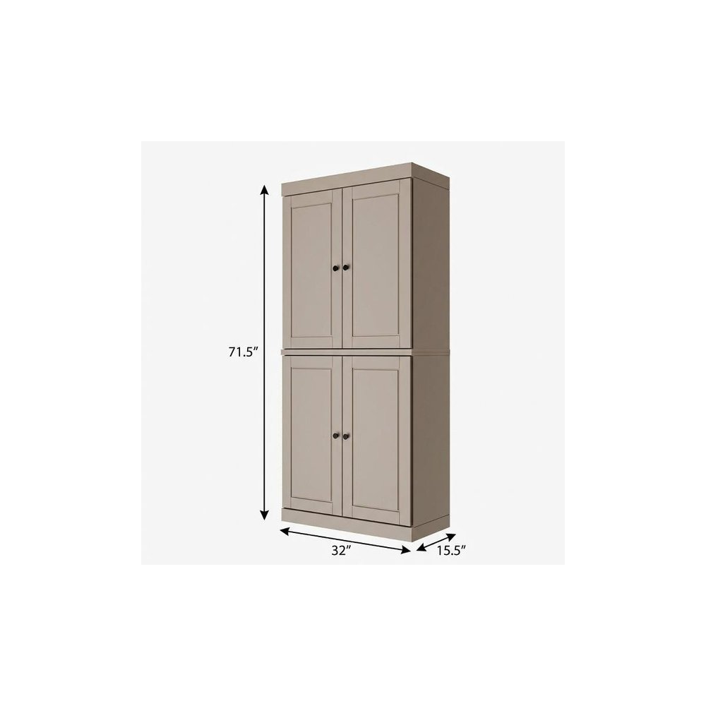 72" White Solid Wood Four Door Two Drawer Pantry Or Storage Closet