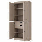 72" White Solid Wood Four Door Two Drawer Pantry Or Storage Closet