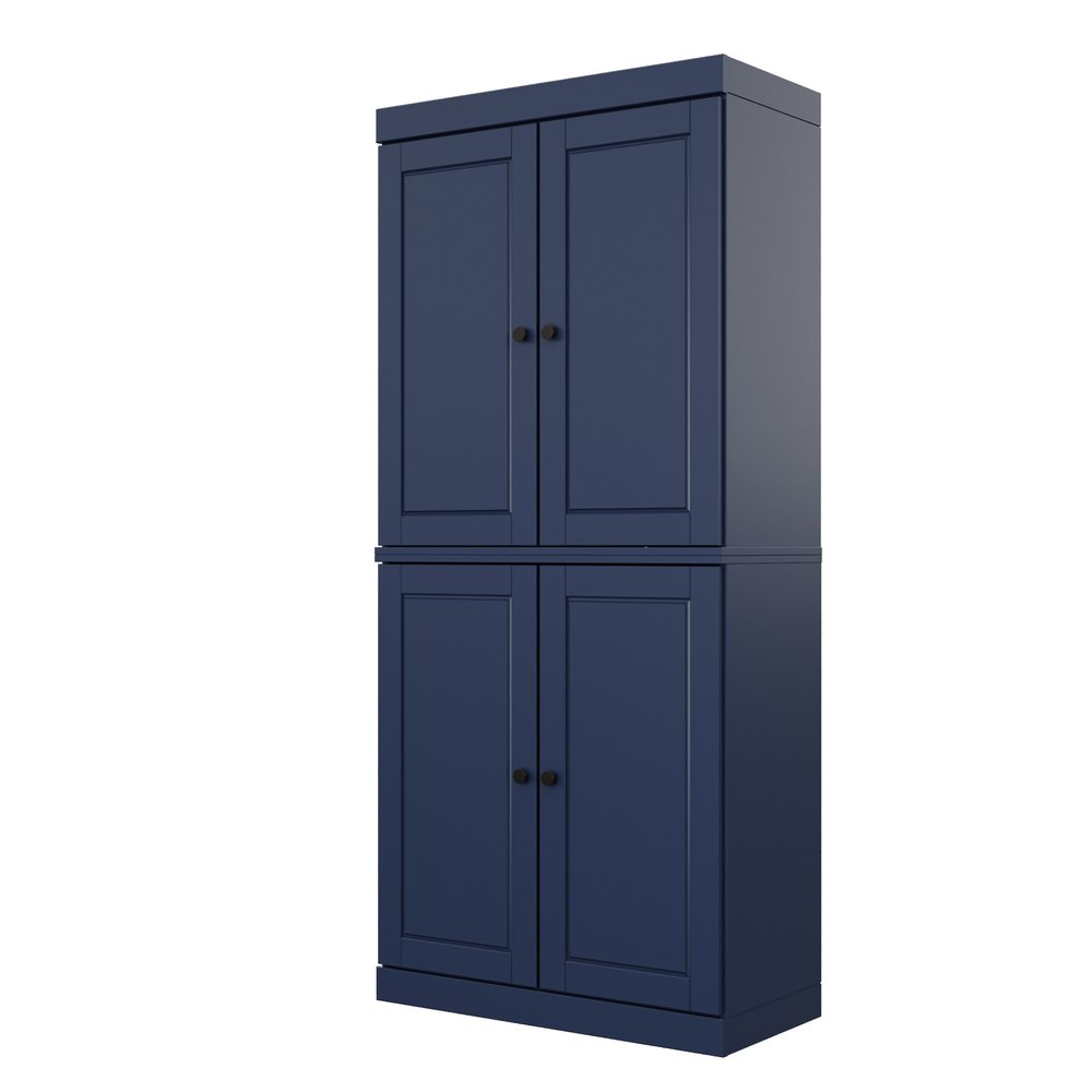 72" White Solid Wood Four Door Two Drawer Pantry Or Storage Closet