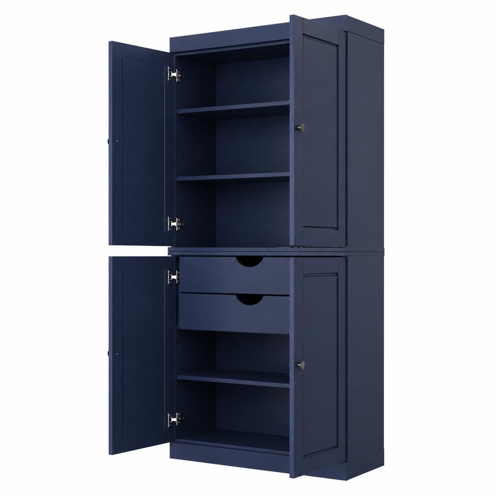 72" White Solid Wood Four Door Two Drawer Pantry Or Storage Closet