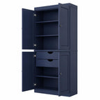 72" White Solid Wood Four Door Two Drawer Pantry Or Storage Closet