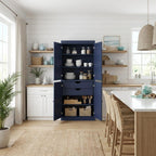 72" White Solid Wood Four Door Two Drawer Pantry Or Storage Closet