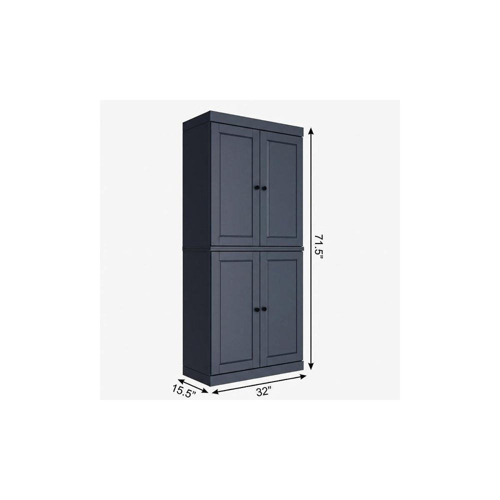72" White Solid Wood Four Door Two Drawer Pantry Or Storage Closet