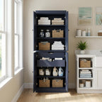 72" White Solid Wood Four Door Two Drawer Pantry Or Storage Closet