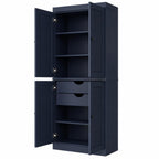 72" White Solid Wood Four Door Two Drawer Pantry Or Storage Closet