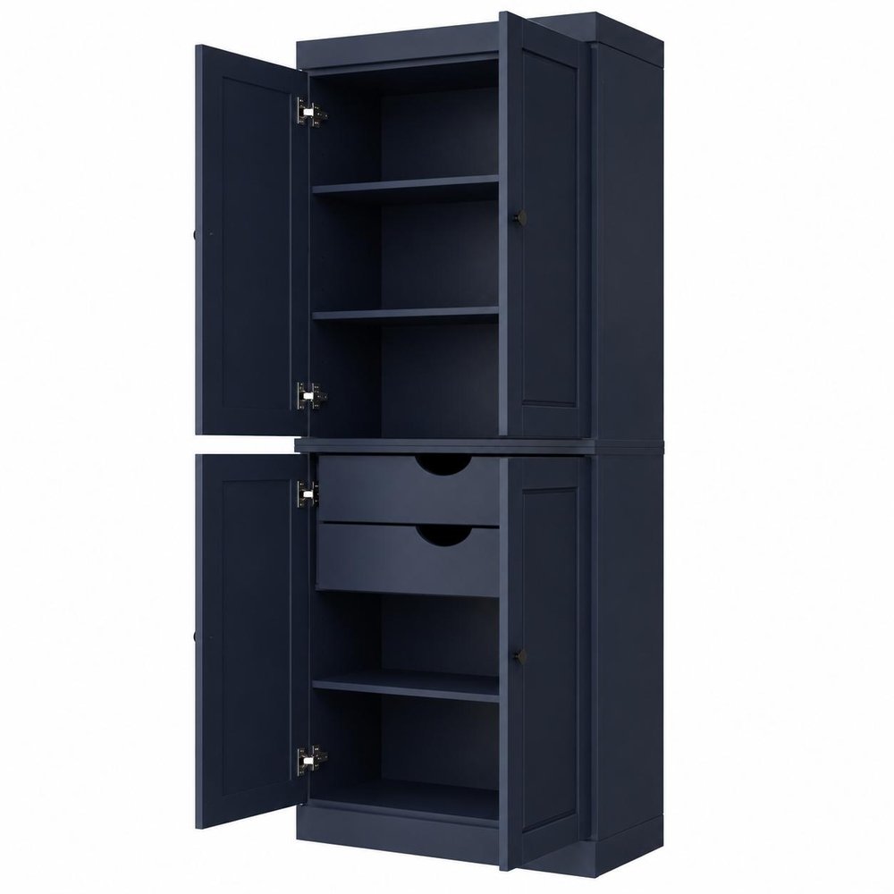 72" White Solid Wood Four Door Two Drawer Pantry Or Storage Closet
