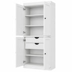 72" White Solid Wood Four Door Two Drawer Pantry Or Storage Closet